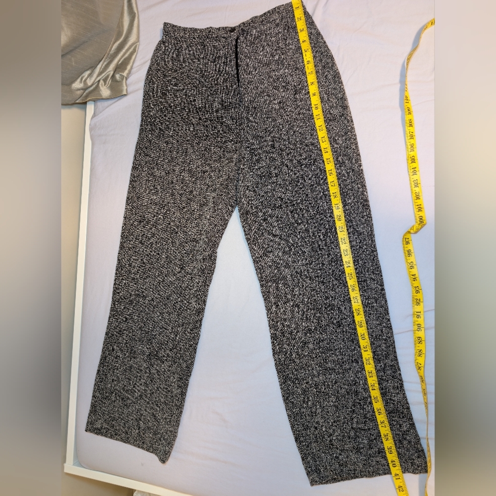 Oblique Black and White High Waisted Wide leg Textured Pants